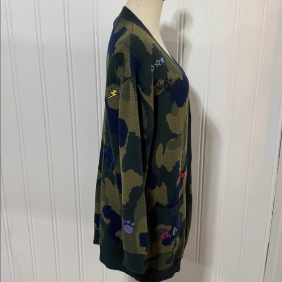 Vilagallo Anthropologie embroidered camo cardigan sweater S Small - Picture 3 of 15
